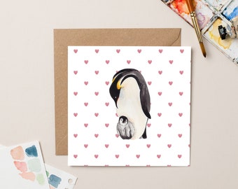 Carte bébé et parent pingouin (fête des mères)