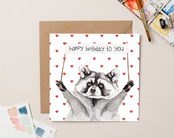Carte d'anniversaire raton laveur