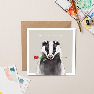 Tarjeta de aniversario de Badger with Rose