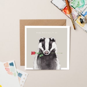 Badger with Rose Anniversary card