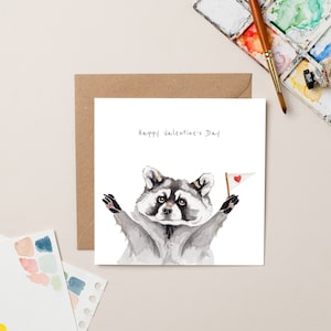 Raccoon with Heart Flag Valentine's card