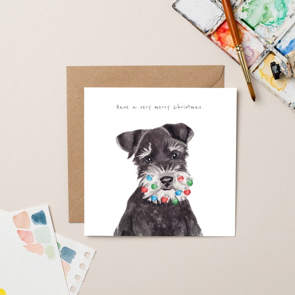 Tarjeta de Navidad Schnauzer con barba de adorno