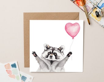 Raccoon with Heart Balloon card