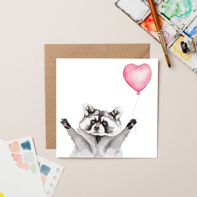 Carte raton laveur avec ballon coeur image 1