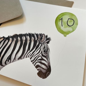 Zebra 10. Geburtstag Ballon Karte