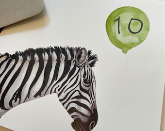 Zebra 10th Bithday Balloon card
