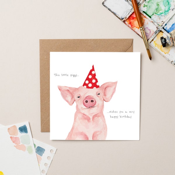 Cette carte d'anniversaire petit cochon