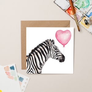 Zebra with Heart Balloon card
