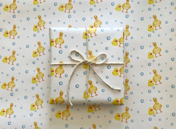 Duck Wrapping Paper | Watercolour Gift Wrap | UK Handmade Animal Pattern | Cute Duck Design | Birthday Baby Shower Gift Wrapping Paper