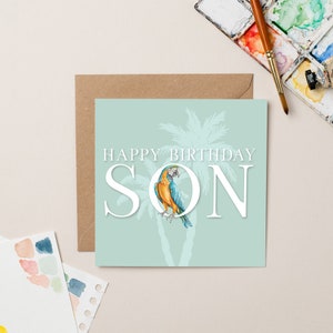 Tarjeta de feliz cumpleaños para hijo de periquito