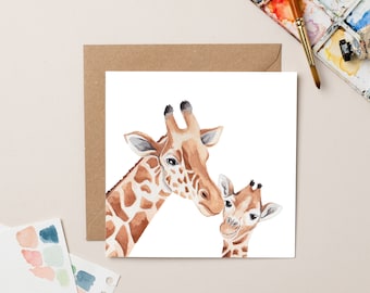 Carte bébé et parent girafe
