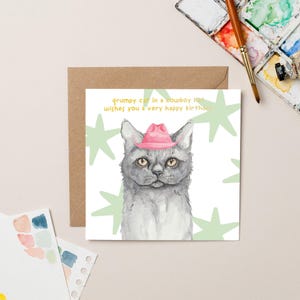 Grumpy Cat Cowboy Hat Birthday card with Gold Foil
