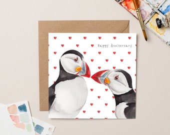 Puffins in Love Anniversary card