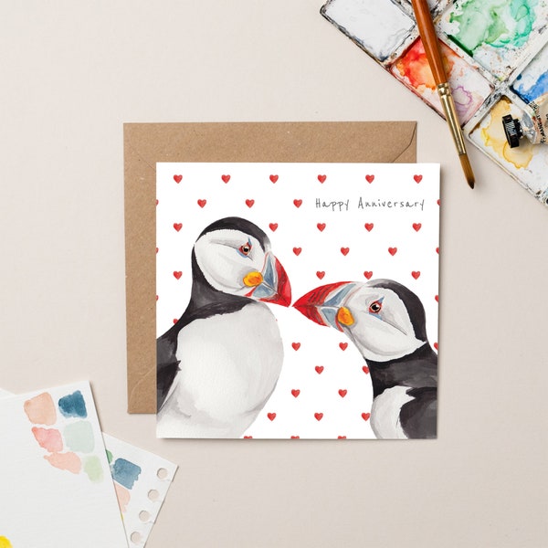 Puffins in Love Anniversary card