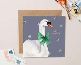 Cartão de Natal com cisne folheado a ouro