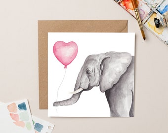 Carte Éléphant avec ballon coeur