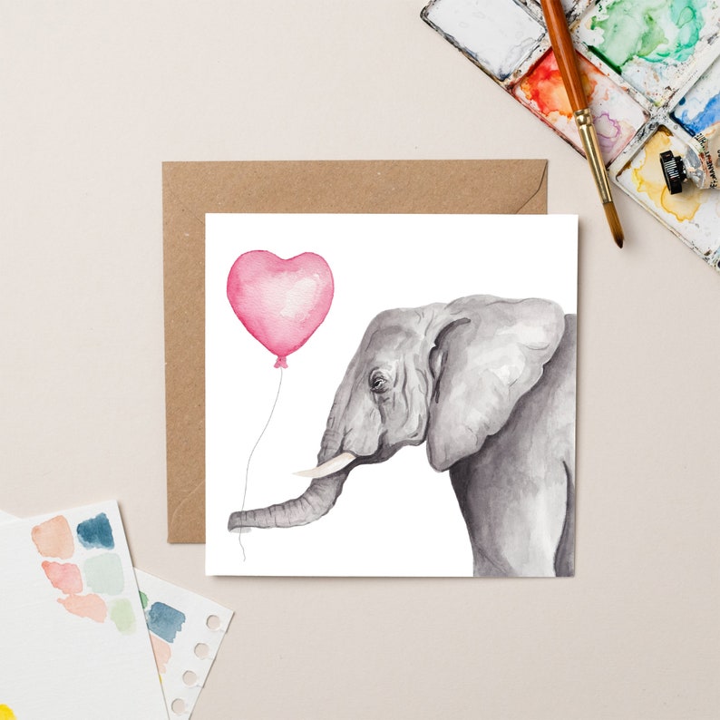 Carte Éléphant avec ballon coeur image 1