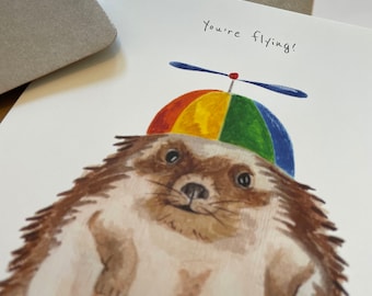 Hedgehog with Propeller Hat card
