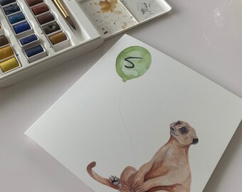 Meerkat 5th Birthday Balloon card