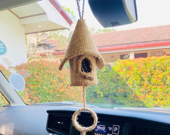 Handmade Bird Nest Car Hanging Accessories Jute Fabrics Car Decorations Ornament Gift