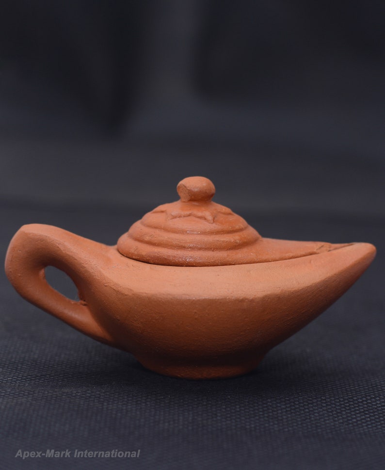 Aladdin Clay Oil Lamp Diyas Pot Handmade Separate Lid Self Handle Home Yoga Meditation Lighting Free 20 wicks Slab Clay Home Room Decors image 8