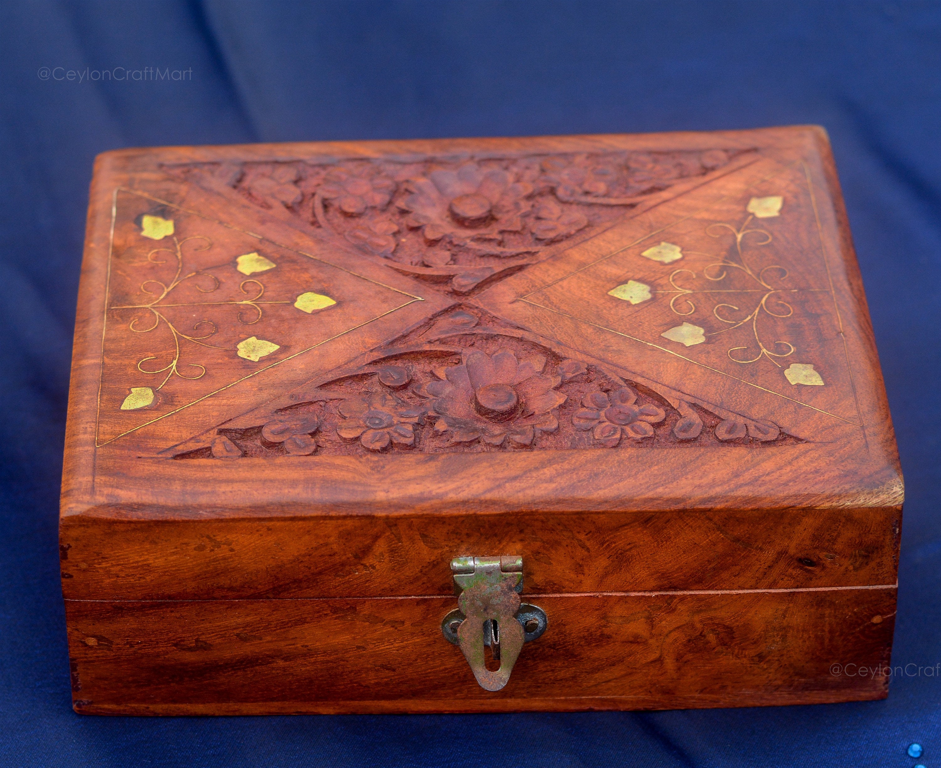 Handmade Teak Wooden Carved Engraved in Brass Jewelry Etsy