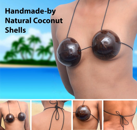 Handmade Natural Coconut Shell Bras Hawaii Beach Bikini Brassieres Lingerie  -  UK