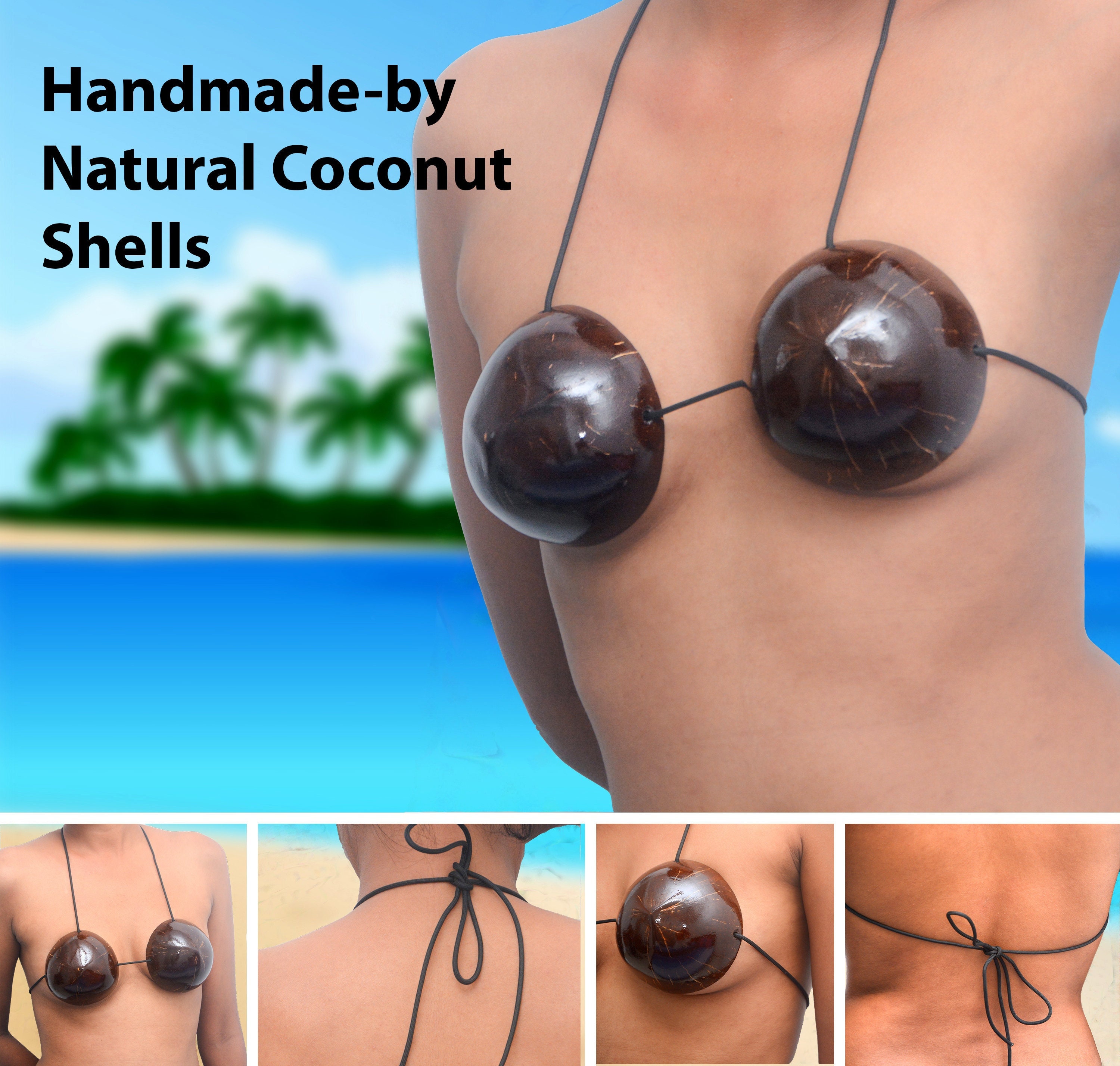 Handmade Natural Coconut Shell Bras Hawaii Beach Bikini Brassieres Lingerie