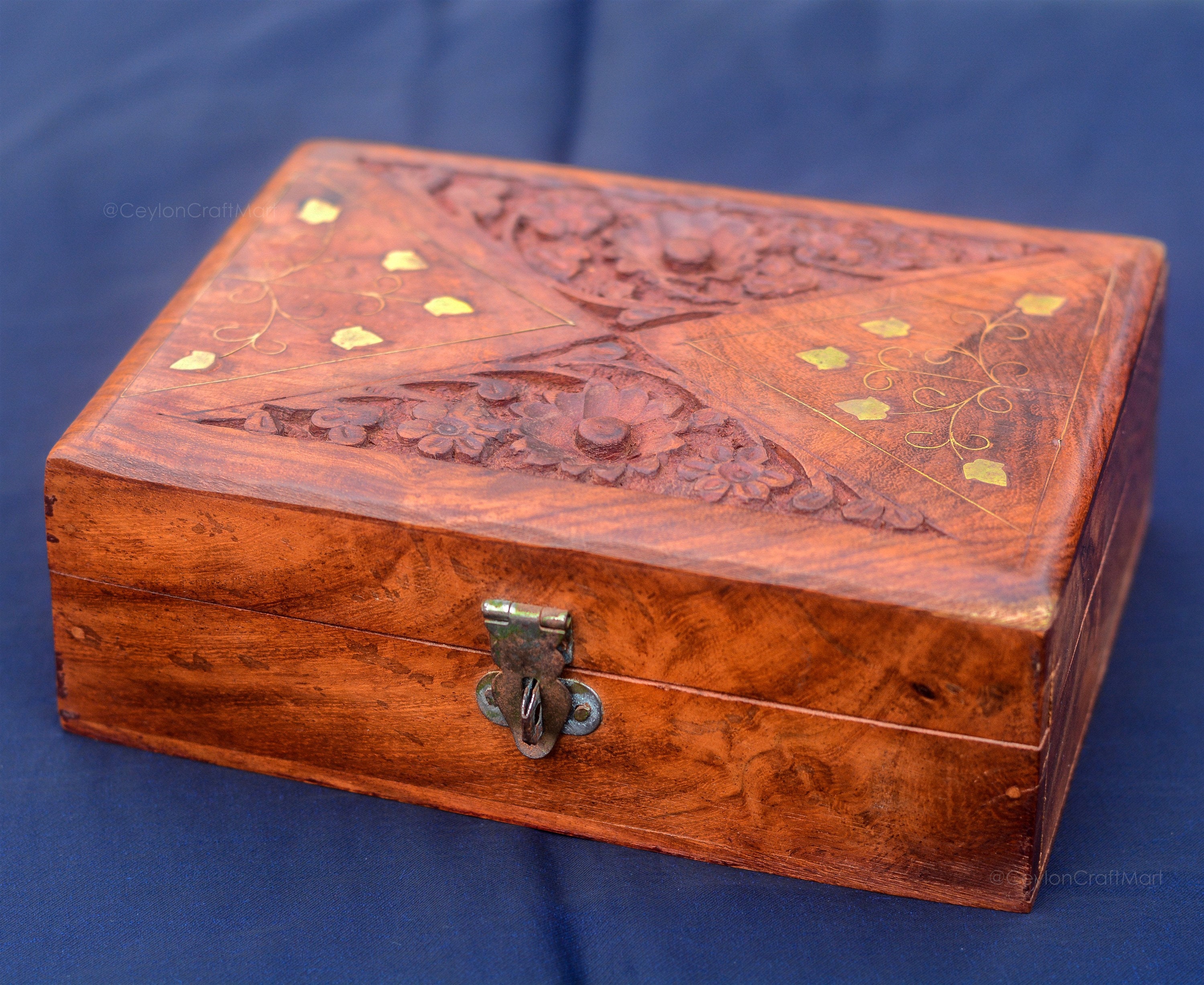 Handmade Teak Wooden Carved Engraved in Brass Jewelry Etsy