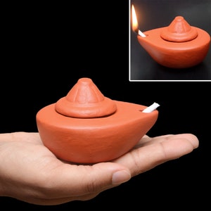 Clay Lamps Diyas Home Room Décor Oil Lamp Handmade Round Decorated Separate Lid Hole Free 20 wicks Slab Clay Safety Shipping
