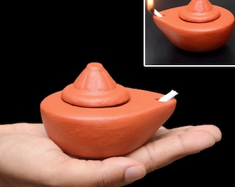 Clay Lamps Diyas Home Room Décor Oil Lamp Handmade Round Decorated Separate Lid Hole Free 20 wicks Slab Clay Safety Shipping