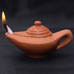 Aladdin Clay Oil Lamp Diyas Pot Handmade Separate Lid Self Handle Home Yoga Meditation Lighting Free 20 wicks Slab Clay Home Room Decors image 1