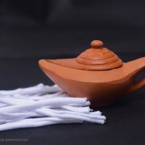 Aladdin Clay Oil Lamp Diyas Pot Handmade Separate Lid Self Handle Home Yoga Meditation Lighting Free 20 wicks Slab Clay Home Room Decors image 6