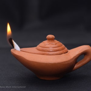 Aladdin Clay Oil Lamp Diyas Pot Handmade Separate Lid Self Handle Home Yoga Meditation Lighting Free 20 wicks Slab Clay Home Room Decors image 3