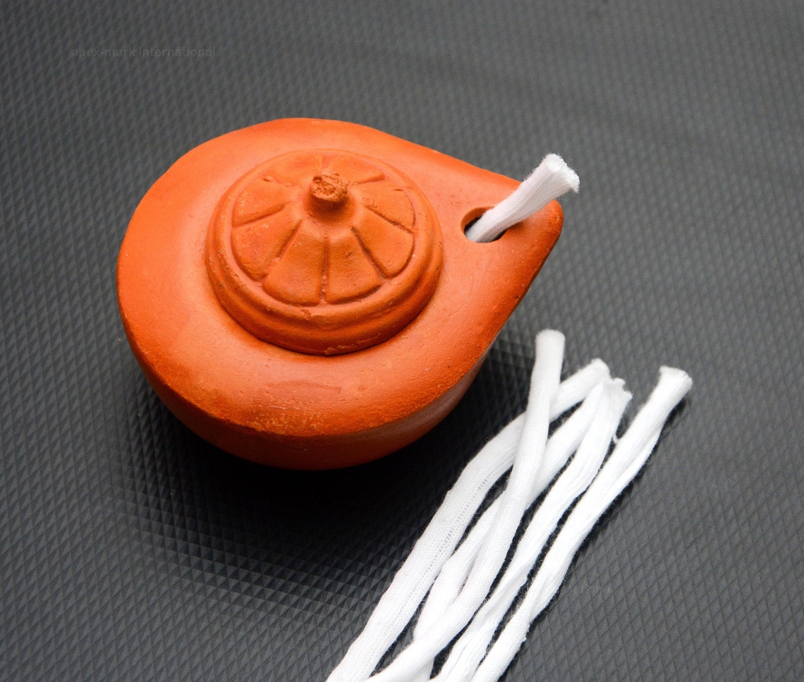 Clay Lamps Home Room Decor Oil Lamp Handmade Round Decorated Etsy