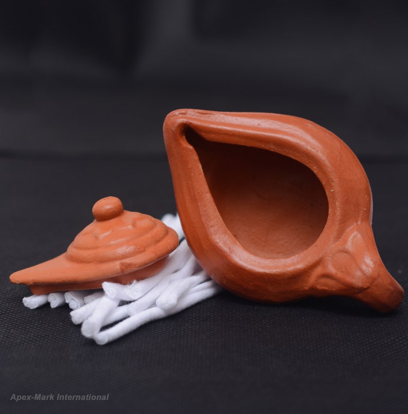 Aladdin Clay Oil Lamp Diyas Pot Handmade Separate Lid Self Handle Home Yoga Meditation Lighting Free 20 wicks Slab Clay Home Room Decors image 5