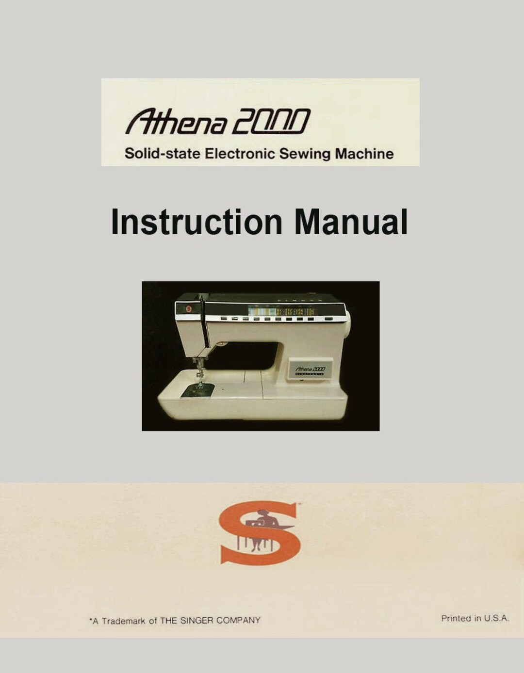 Singer Athena 2000 _instruction Manual PDF Format _digital Download Etsy