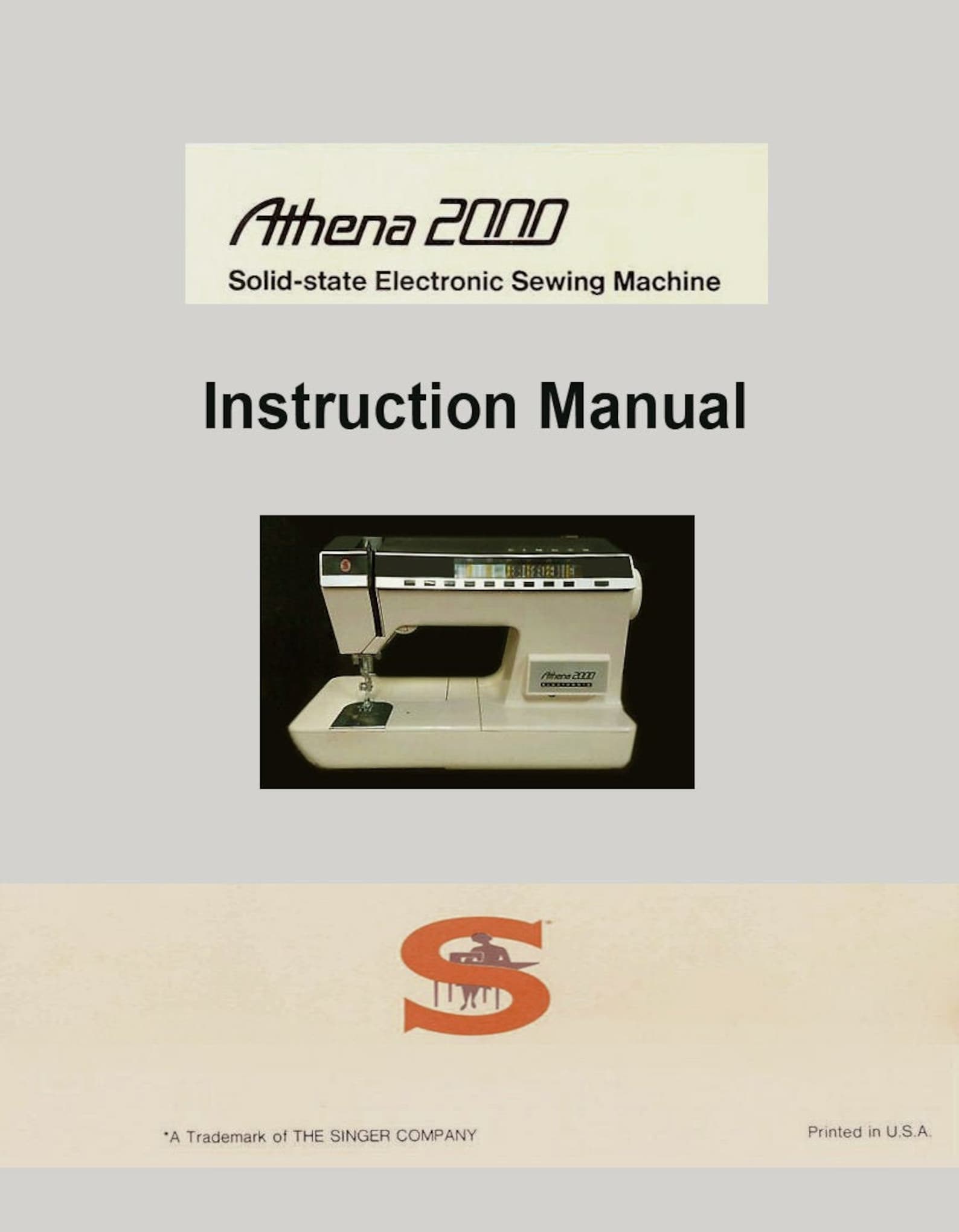 Singer Athena 2000 _Instruction Manual PDF format | Etsy
