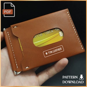 Carteira de couro com clipe para dinheiro Modelo PDF V2 - Padrão de couro - Padrão PDF - Impressão em tamanho A4
