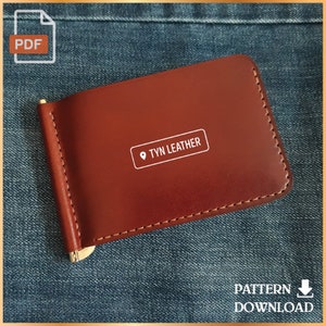 Carteira de couro com clipe para dinheiro, modelo PDF V1 - Padrão de couro - Padrão PDF - Impressão tamanho A4