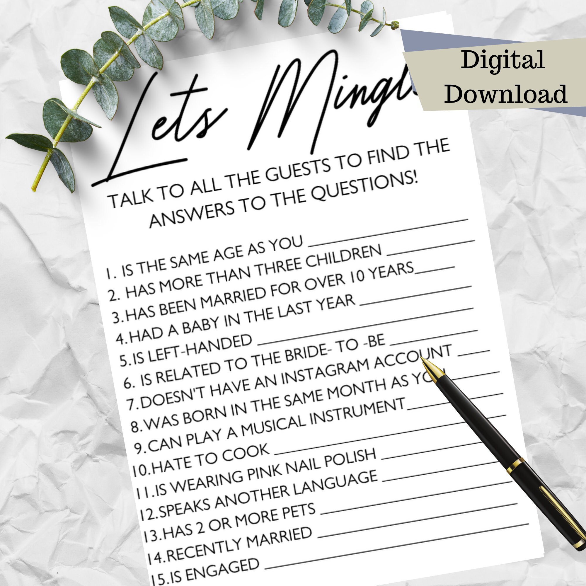 Lets MingleBridal Shower Game Fun Shower Game Bridal Shower Etsy