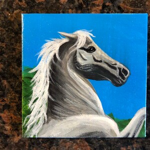 Witte hengst hand geschilderd koelkast magneet acryl schilderij