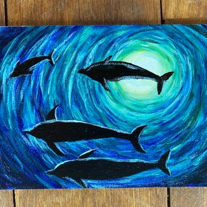 DelfinKapsel Acryl Handbemalte Postkarte