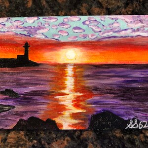 Licht huis acryl hand geschilderde postkaart