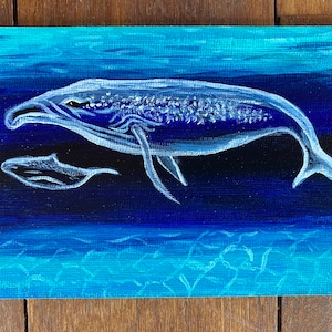 Walvis momma en baby acryl hand geschilderde postkaart