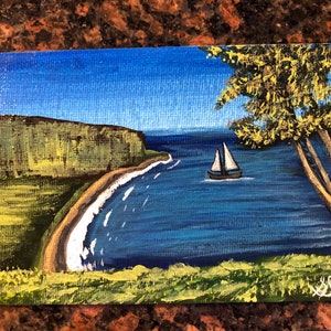 Hawaiiaanse zwarte zandstrand acryl hand geschilderde postkaart