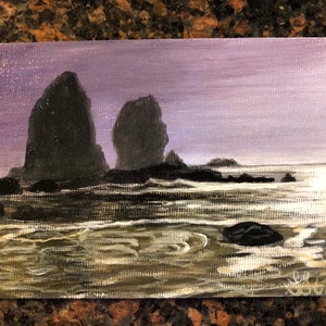 Oregon Haystack Rock acryl hand geschilderde post kaart