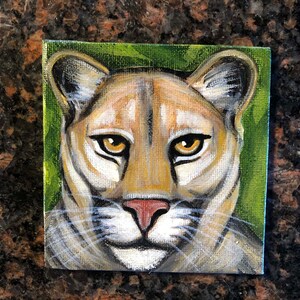 Cougar portret hand geschilderd koelkast magneet acryl schilderij