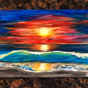 Hawaiiaanse zonsondergang acryl hand geschilderde postkaart