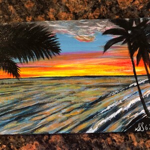 Hawaiiaanse zonsondergang acryl hand geschilderde postkaart